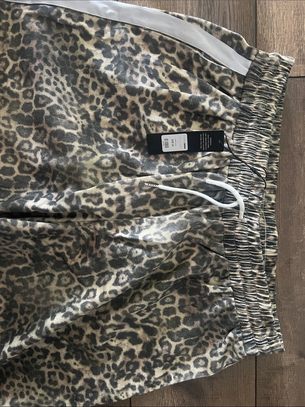 Beige and Black Leopard Print Joggers with White Side Stripe and Pockets - Picture 2 of 4
